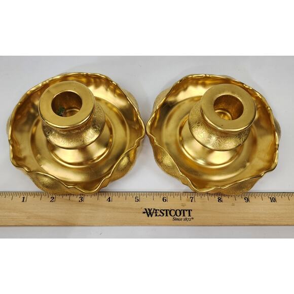 Pickard China 1930's Rose & Daisy Gold Guilded Encrusted Fluted Candle Holders - Picture 5 of 6